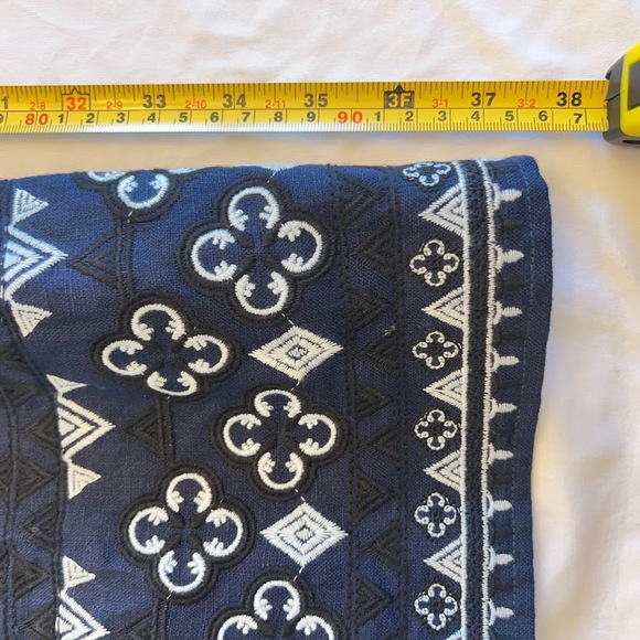 NWT Linen Neiman Marcus Navy W Sz S Shift Dress Embroidered Hem Mediterranean - Picture 6 of 9